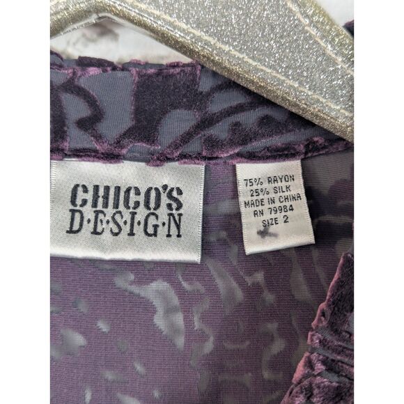 CHICO'S Design Rayon/Silk Burnout Velvet Paisley Shirt Boho Hippie Large/12 - Picture 5 of 8